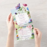 Whimsical Watercolor Butterflies and Floral Weddin All In One Invitation