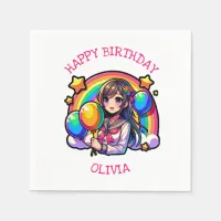Anime Girl Colorful Pop Art Birthday Personalized Napkins