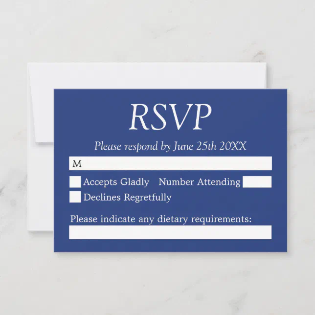 Elegant Stylish Dark Blue Wedding RSVP Card