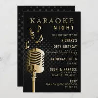 Black Gold 30th Birthday Karaoke Night Party Invitation