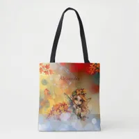 Cute Autumn Fairy with Fallen Leaves Tote Bag