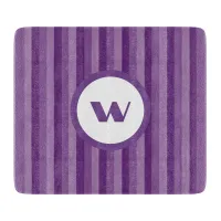 Rustic Purple Monogram & Stripes Cutting Board