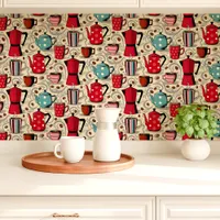 Coffee Pots and Mugs Cute Kitchen Wallpaper