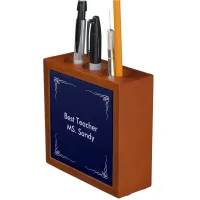 Best Teacher Add Name Textured Dark Blue Desk Organizer