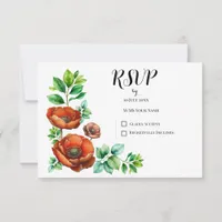 Sublime Watercolor Red Poppies in Vintage Style RSVP Card