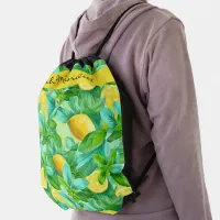 Fresh Lemon Watercolor School  Drawstring Bag