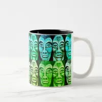 Mayan warriors - blue and gree painting surrealism Two-Tone coffee mug