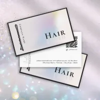 Modern Holographic Bobby Pin Hair Stylist  Business Card