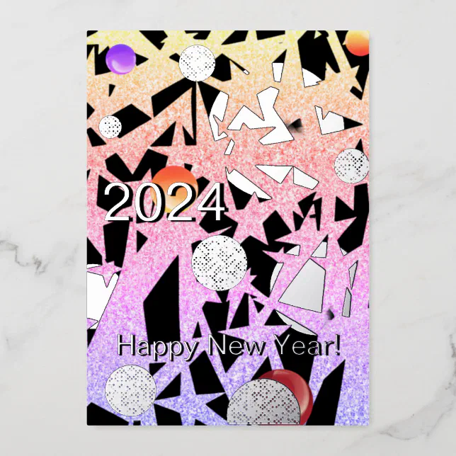 Happy New Year 2024 - stars and ornaments foiled Foil Invitation