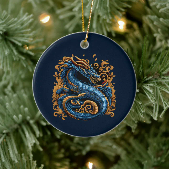Dragon Medieval Theme Royal Blue  Ceramic Ornament