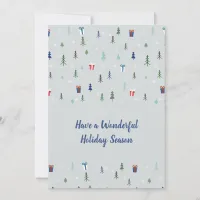 Christmas forest with presents and trees and snow  holiday card