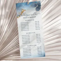 Blue Gold Watercolor Leaves Business Menu