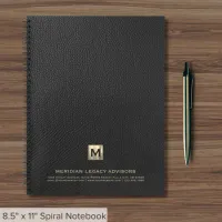 Simple Black Leather Elegant Gold Monogram Notebook