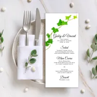 Green English Ivy Vine on White Wedding Menu