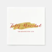 Festive Feliz Navidad Gold Foil Brush Stroke Napkins