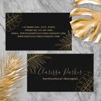 Minimal Black Gold Glitter Tropical Exotic Foliage Business Card