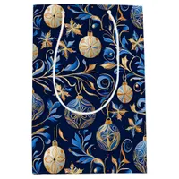 Blue and Gold Ornamental Christmas Designs Medium Gift Bag