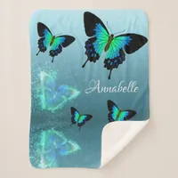 Sublime Gorgeous Aqua Turquoise Butterflies Sherpa Blanket