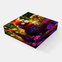 Pretty Colorful Chicken in Flower Garden Paperweight