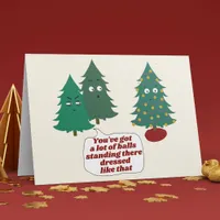 Funny Christmas Tree Balls Pun Folded Holiday Card