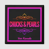 Chucks & Pearls Vote Kamala Black Magnet