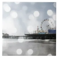 Santa Monica Pier - Silver Grey Sparkles Photo Edi Ceramic Tile