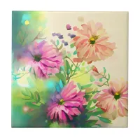 Pink and Coral Vintage Flowers  Ceramic Tile