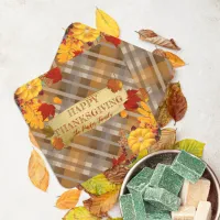 Fall Pumpkins And Foliage On Plaid Thanksgiving Square Paper Coaster