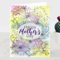 Detailed Line Art Soft Color Palette Mother's Day Holiday Card