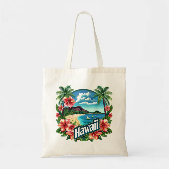 Hawaii Beach Mountains Tropical Flowers Travel Art Tote Bag