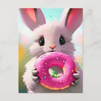 Adorable Rabbit With A Donut Postcard