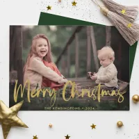 Gold Foil Script Merry Christmas Holiday Photo