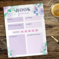 Charming Pink Purple Watercolor Floral Book Review Notepad