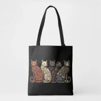 Group of Cats in Victorian Wallpaper Style Tote Bag
