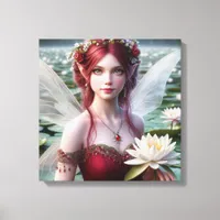 Beautiful July Fairy in Water Lilies Canvas Print