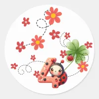 Watercolor Ladybug Classic Round Sticker