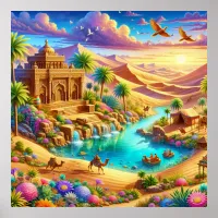 Fantasy Celestial Ancient Desert Oasis | Poster