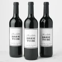 Bride To Be Black And White Bachelorette Wine Label