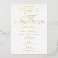 Ampersand White Pearls & Prosecco Bridal Shower Foil Invitation