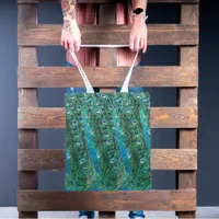 Peacock feathers, abstract - pattern in acrylic tote bag