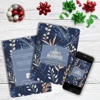 Elegant Blue Winter Botanical Christmas Corporate Holiday Card