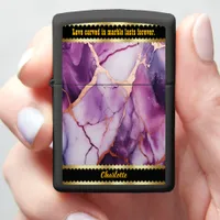 Elegant purple marble with golden veins and swirls zippo lighter