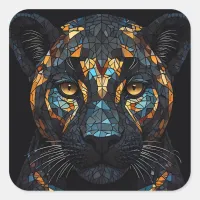 Mosaic Stained Glassed Black Panther Portrait  Square Sticker