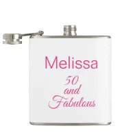 Personalized Pink & White 50 and Fabulous Party   Flask