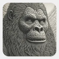 Abstract Bigfoot in Black and White Ai Art Square Sticker