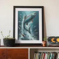 Majestic Salmon During Moonlit Dance  18x24 Poster