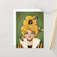 Mixed Media Queen Bee Hive Girl Fun Whimsical Art Postcard