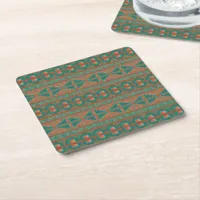 Southwest Teal Copper Colors Geometric Pattern Square Paper Coaster