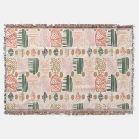 Caribbean Tribal Mudcloth: Boho Dark Green, Pink Throw Blanket