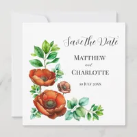 Sublime Watercolor Red Poppies in Vintage Style Save The Date